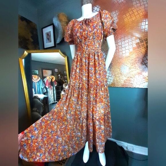 Floral Bohemian Ruffled Maxi Dress - Picture 1 of 16